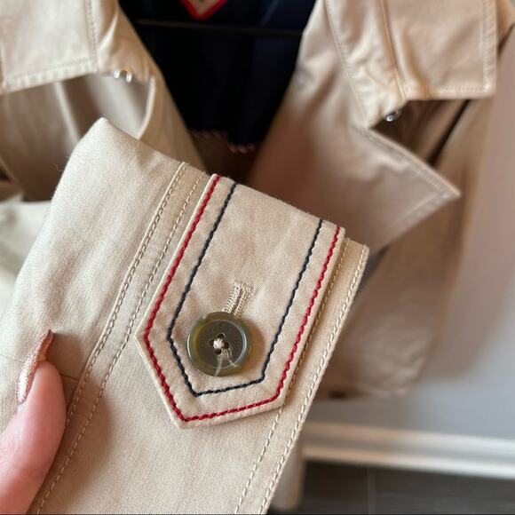 Tommy Hilfiger Women's khaki trench coat with Blue Red White Stripes Size M - Picture 8 of 8